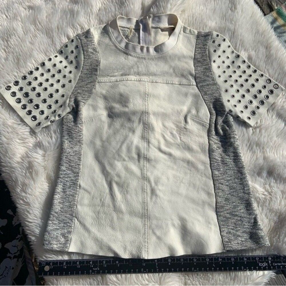 Sz 2 Rebecca Taylor White and Grey Lamb Leather Blouse tee shirt